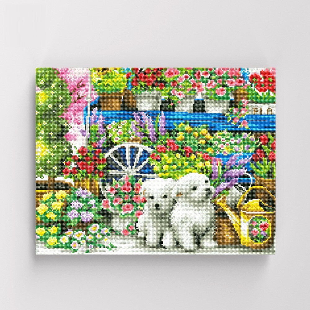 아이러브페인팅 DIY캔버스형 보석십자수 40x50cm 꽃수레와 강아지