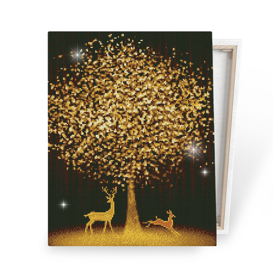 아이러브페인팅 DIY캔버스형 보석십자수 40x50cm 황금나무와 사슴